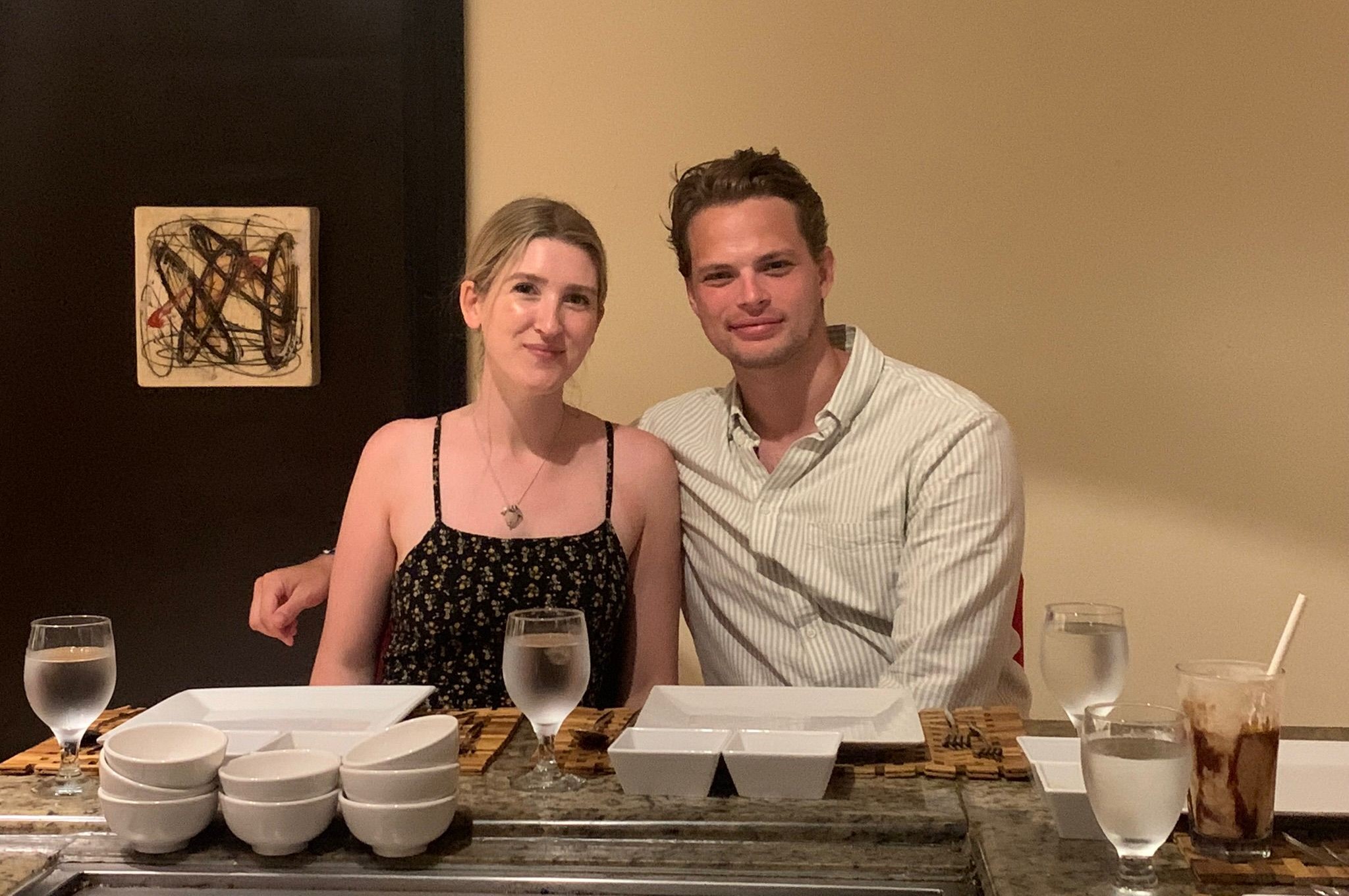 Frederick and Flora at a hibachi restaurant